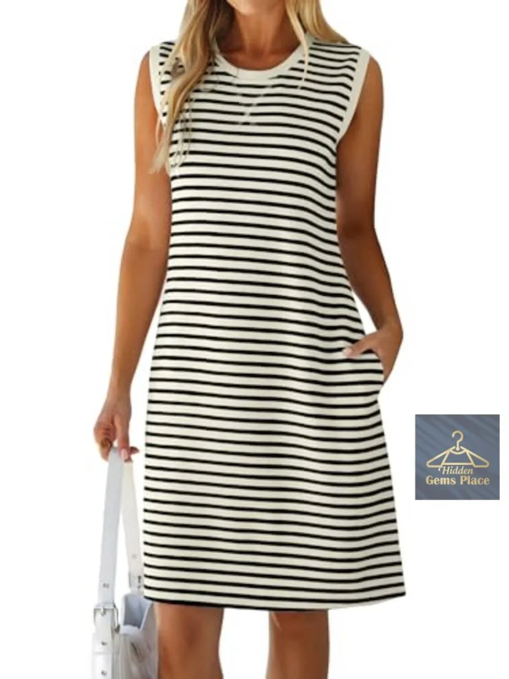 Womens Sleeveless Striped Shift Tank Dress Summer Casual Beach Vacation Outfit